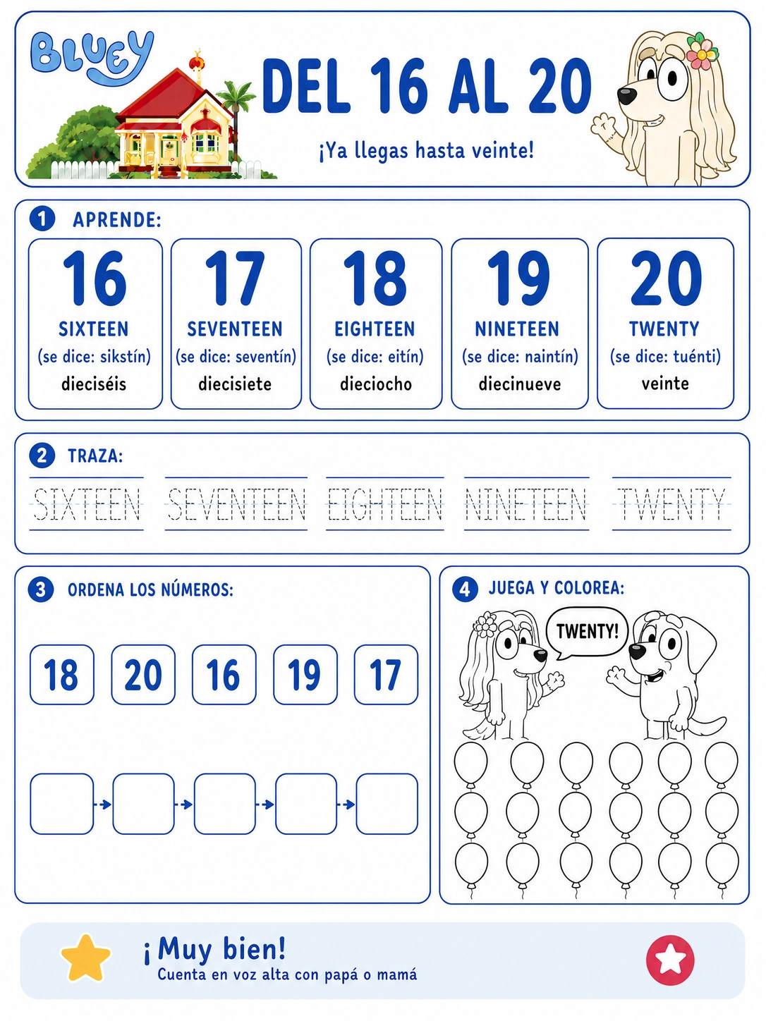 Ficha 5 · Los Números del 1 al 20